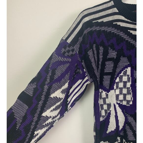 Vintage 80s Purple Black and White Abstract Sweater, Size M - Picture 2 of 4